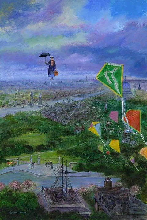 Lets Go Fly a Kite - From Disney Mary Poppins by Harrison Ellenshaw — Hand-Embellished Giclee on Canvas