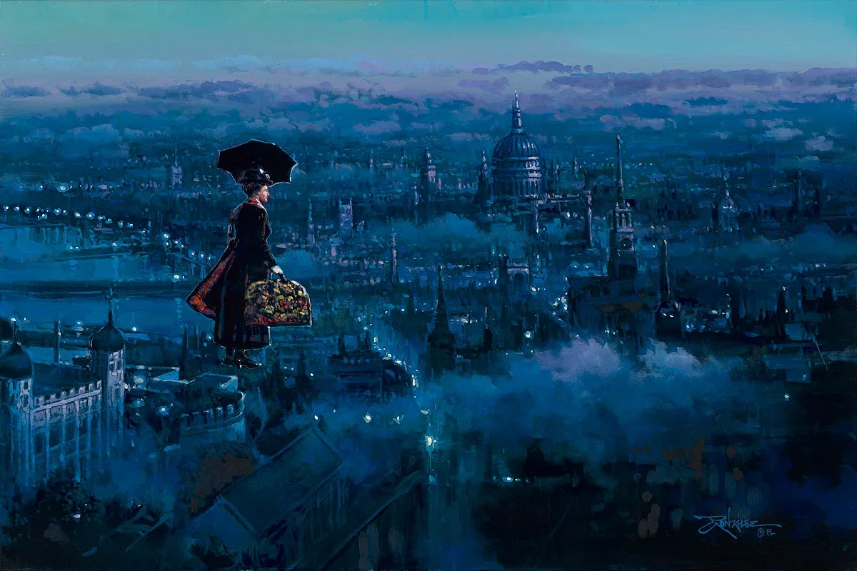 Floating Over London by Rodel Gonzalez — Hand-Embellished Giclee on Canvas