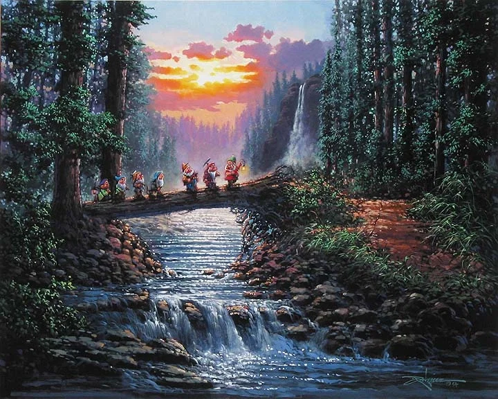 Forest Bridge - From Disney Snow White and the Seven Dwarfs by Rodel Gonzalez — Hand-Embellished Giclee on Canvas