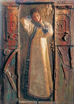 The Red Door Chiarograph on Paper by George Tsui