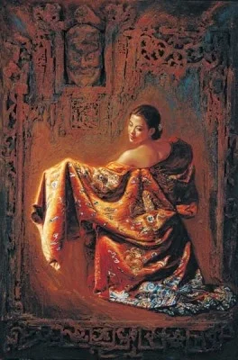 The Mask Chiarograph on Paper by George Tsui
