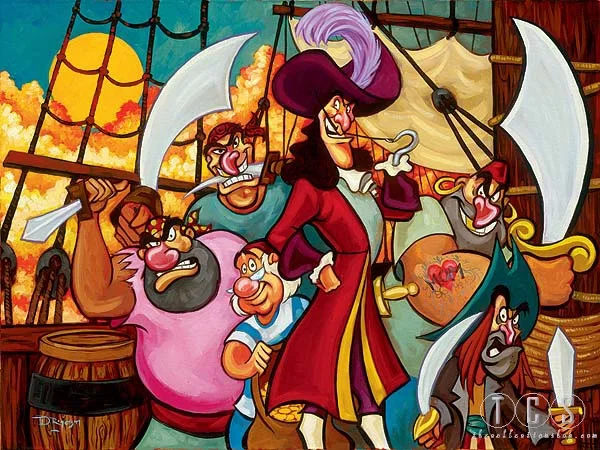 Captain Hook And Gang - From Disney Pirates of the Caribbean by Tim Rogerson — Giclee On Canvas
