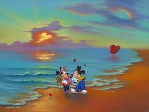 Mickey And Minnies Romantic Day by Jim Warren — Hand-Embellished Giclee on Canvas
