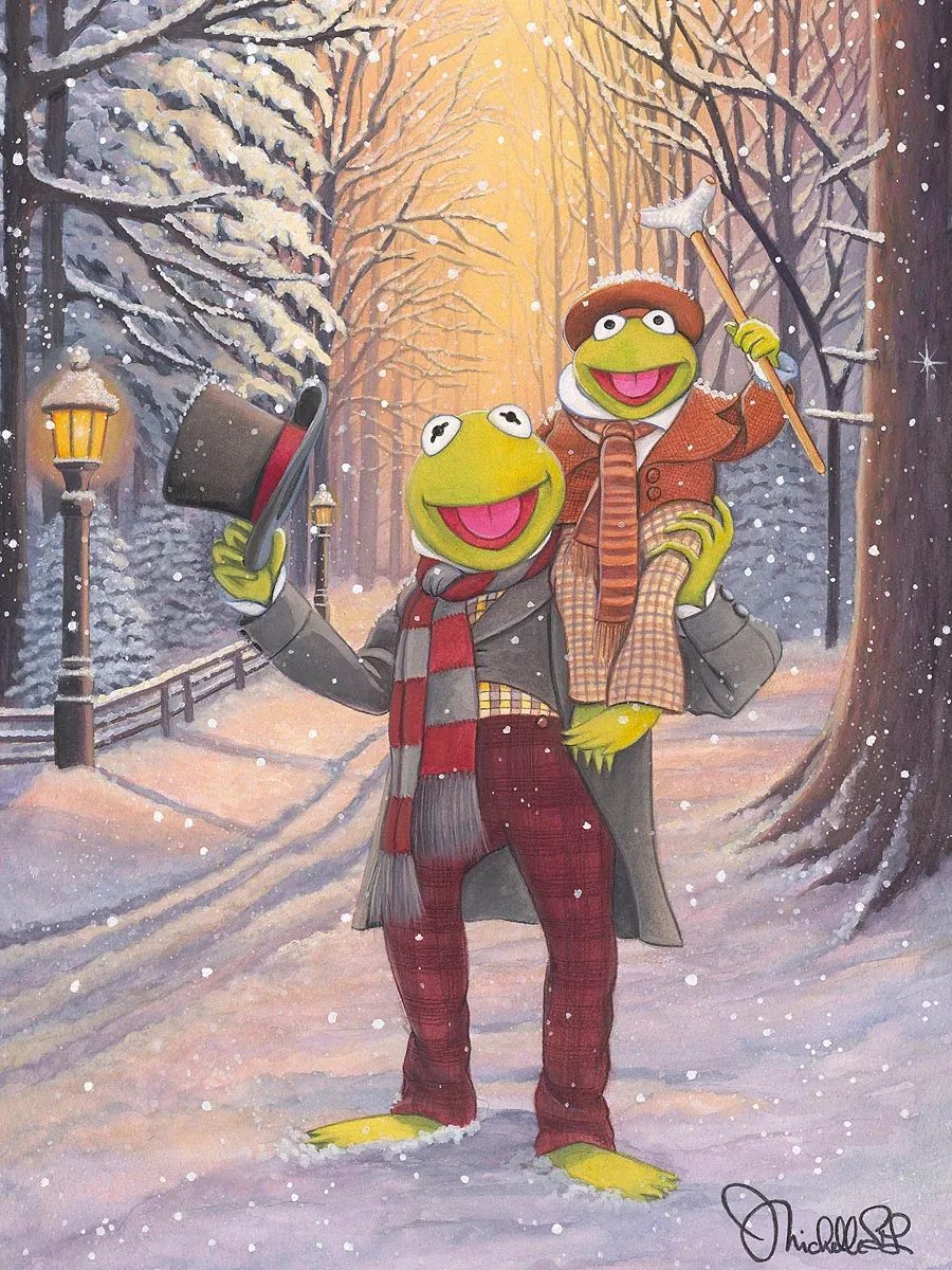 Kermit and Tiny Tim by Michelle St Laurent — Hand-Embellished Giclee on Canvas