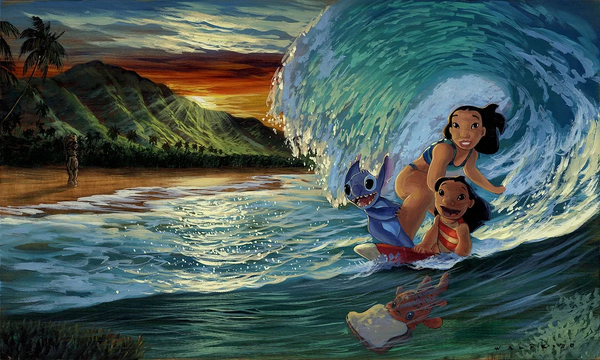Morning Surf From Lilo and Stitch by Walfrido Garcia — Hand-Embellished Giclee on Canvas