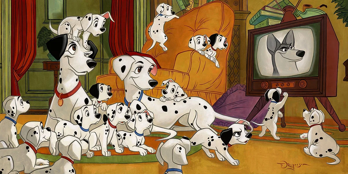 Movie Night From One Hundred and One Dalmatians by Tim Rogerson — Gallery Wrapped Giclee On Canvas