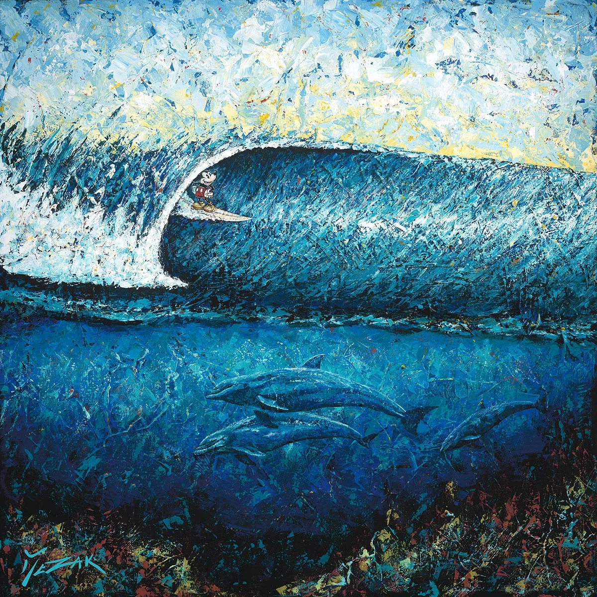 Mickey Surfs Pipeline by Trevor Mezak — Hand-Embellished Giclee on Canvas