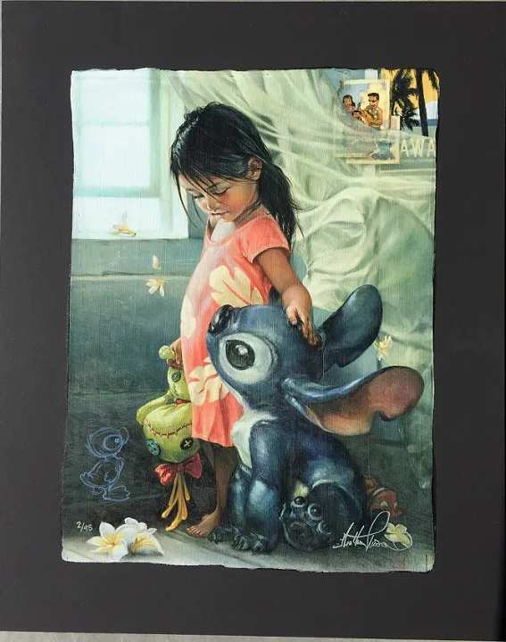 Ohana Means Family With Remarque by Heather Edwards — Chiarograph on Black Paper