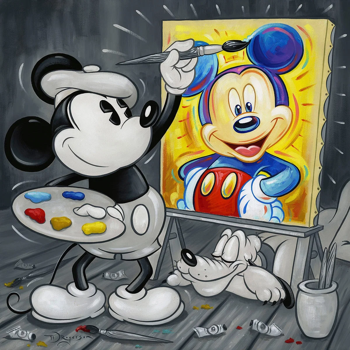 Mickey Paints Mickey From Mickey Sculpting Mickey by Tim Rogerson — Giclee On Canvas