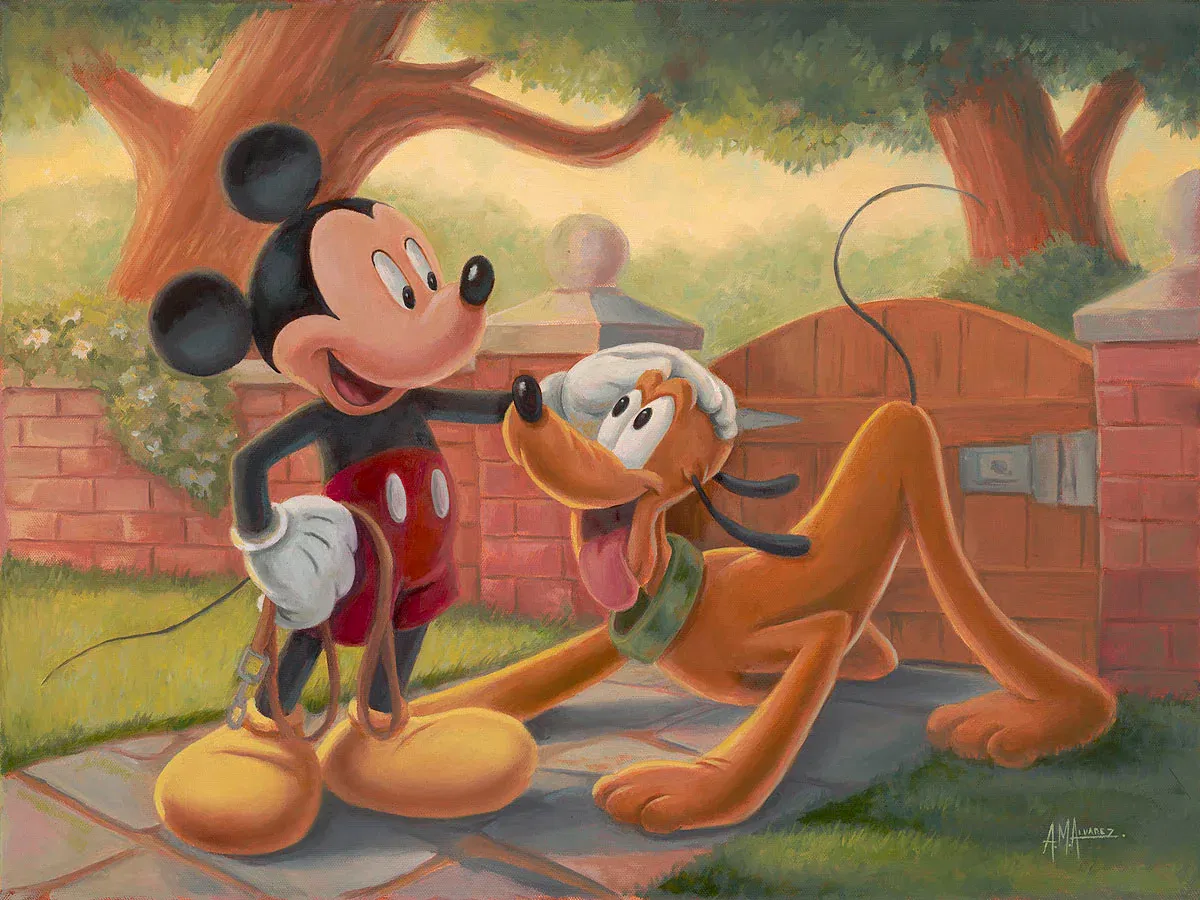 Ready for a Walk, Pal? by Angel Alvarez — Hand-Embellished Giclee on Canvas