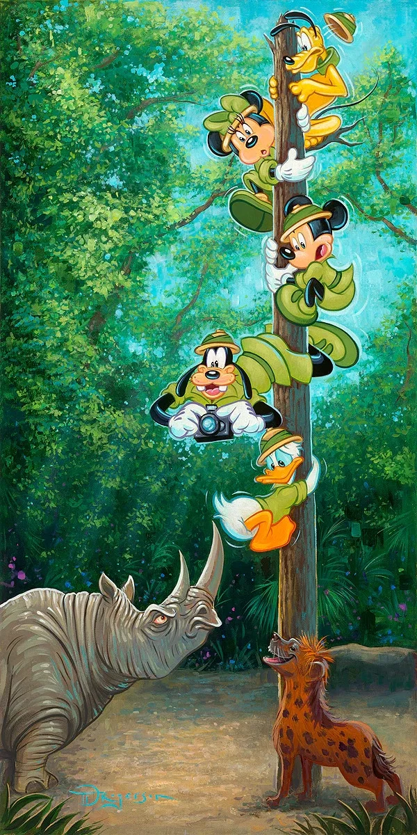 Rhino Chase From Donald Gets Drafted by Tim Rogerson — Giclee On Canvas