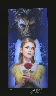 Alex Ross Disney - La Belle Et La Bete Chiarograph on Black Paper From Beauty and The Beast