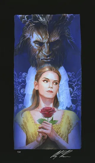 Alex Ross Disney - La Belle Et La Bete Chiarograph on Black Paper From Beauty and The Beast
