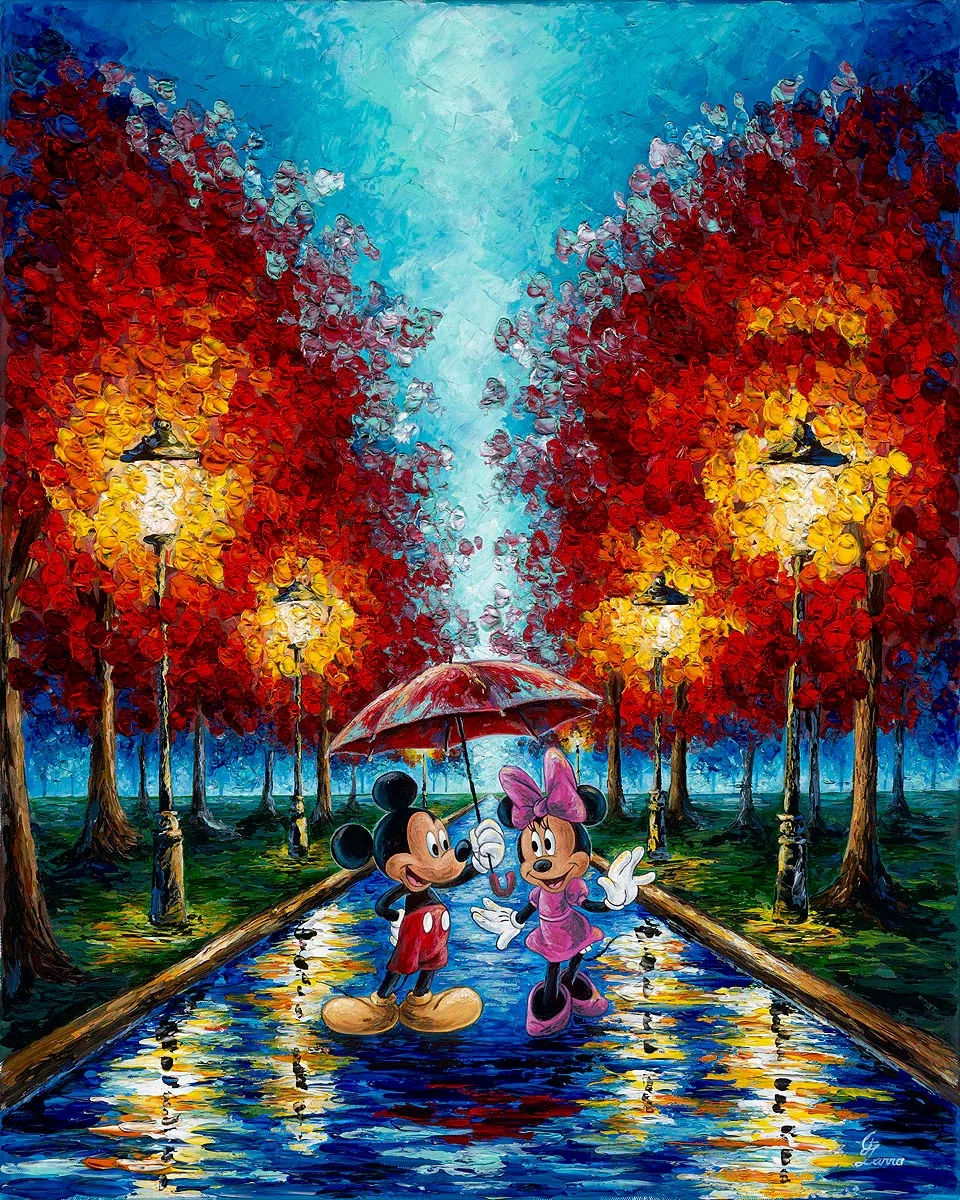 Street Lights and Rainy Nights by Jennifer Lana — Hand-Embellished Giclee on Canvas