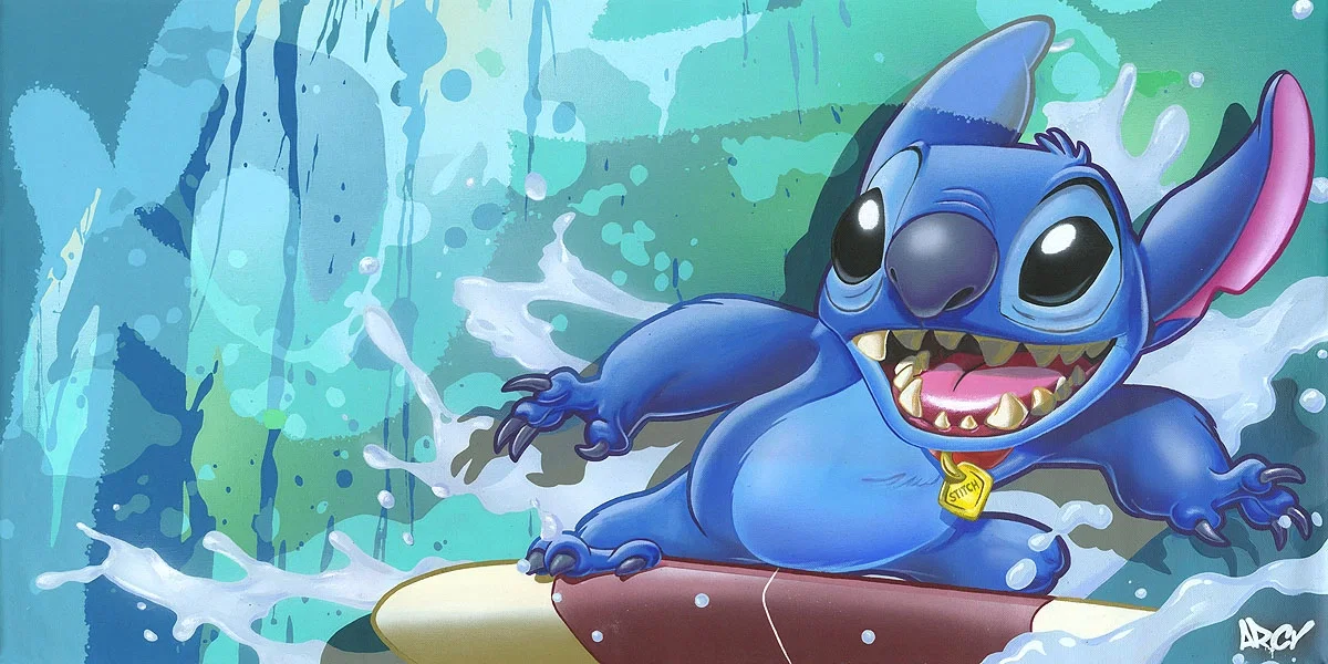 Surf Rider Stitch From Lilo and Stitch by Arcy — Hand-Embellished Giclee on Canvas