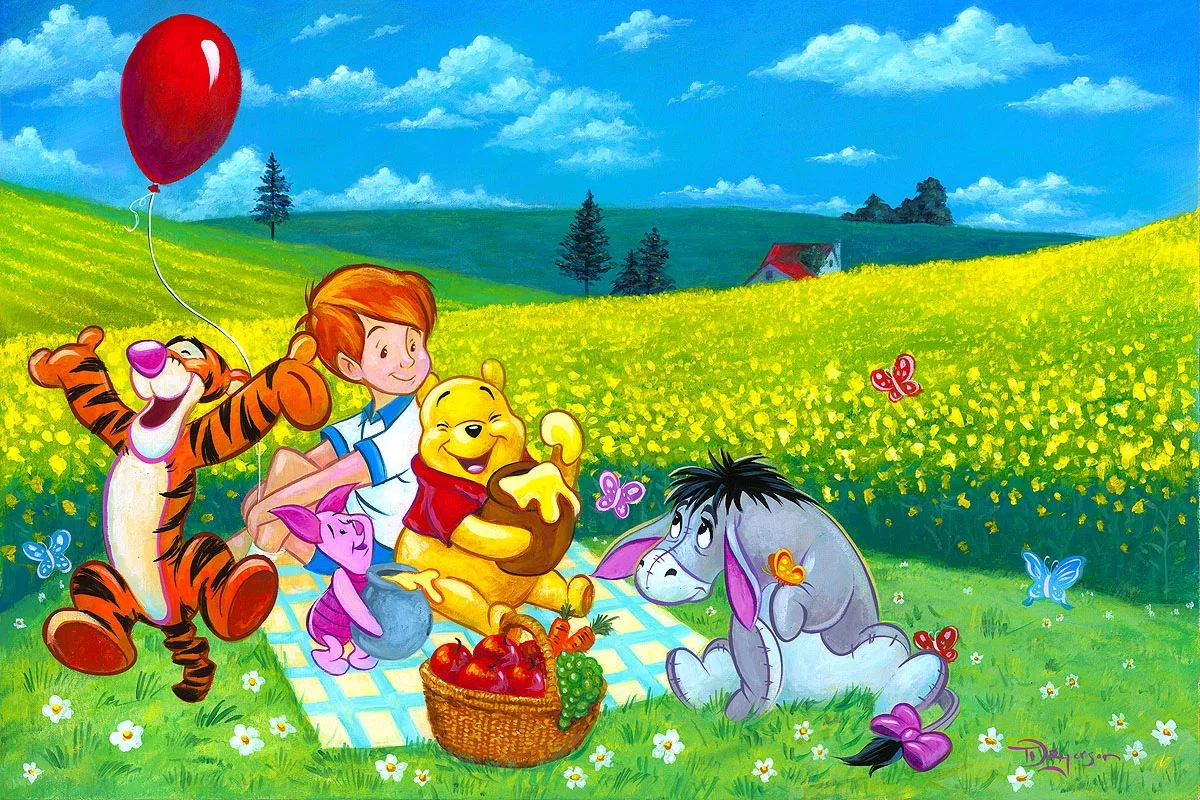 Summer Picnic From Winnie The Pooh by Tim Rogerson — Hand-Embellished Giclee on Canvas
