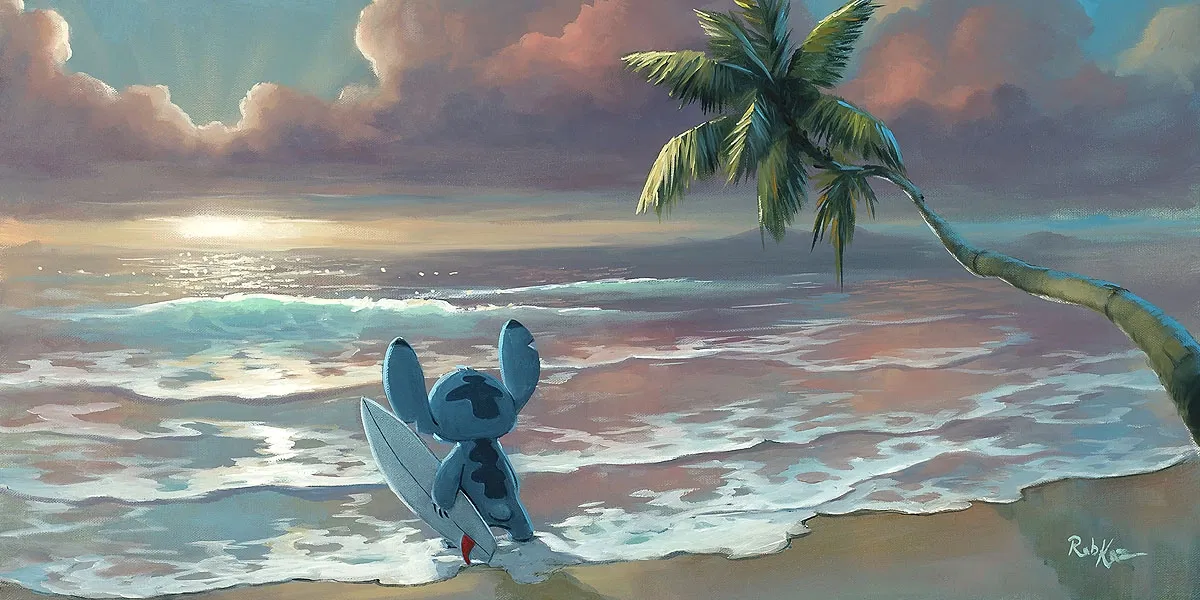 Waiting for Waves Mickey by Rob Kaz  — Hand-Embellished Giclee on Canvas