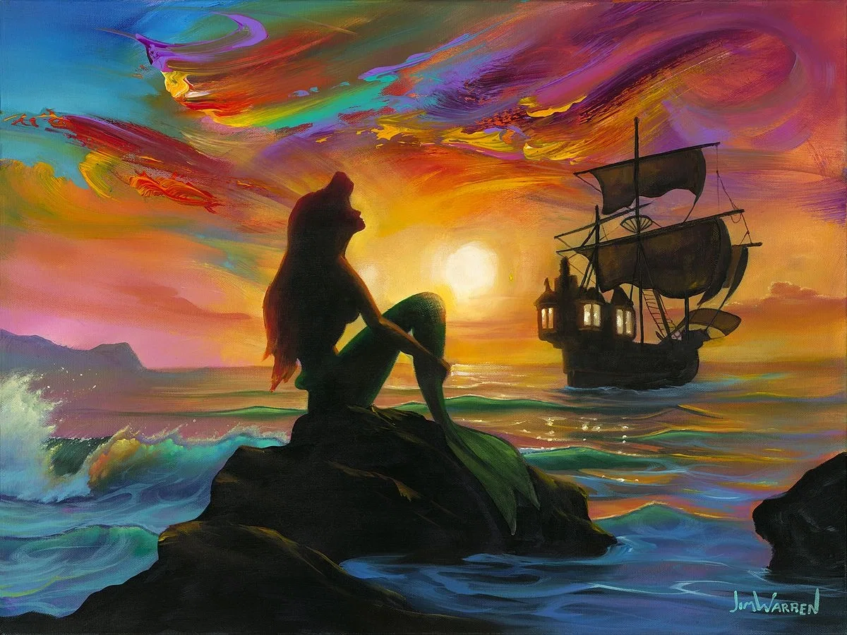 Waiting for the Ship to Come In From The Little Mermaid by Jim Warren — Hand-Embellished Giclee on Canvas