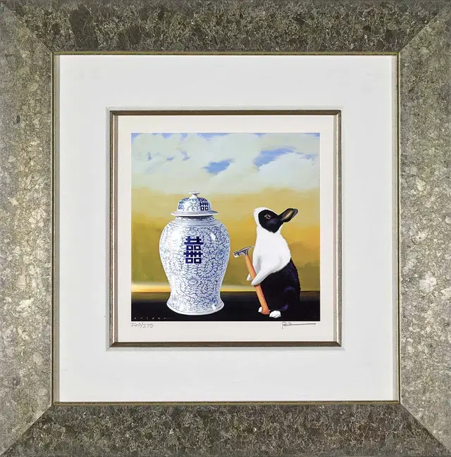 Robert Deyber - Bad Hare Day -Vase Framed