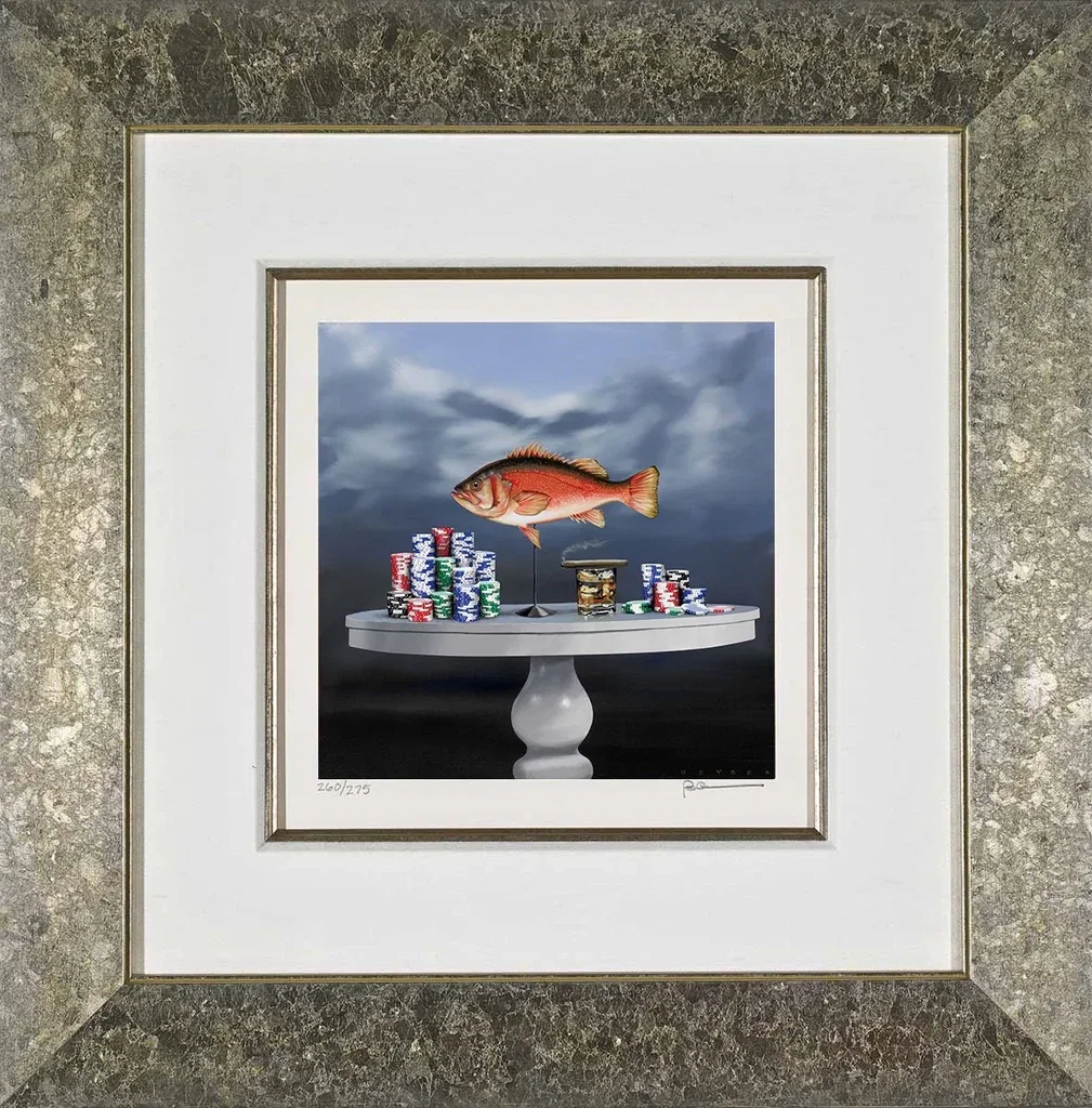 Fish And Chips Framed by Robert Deyber — hand-crafted stone lithograph