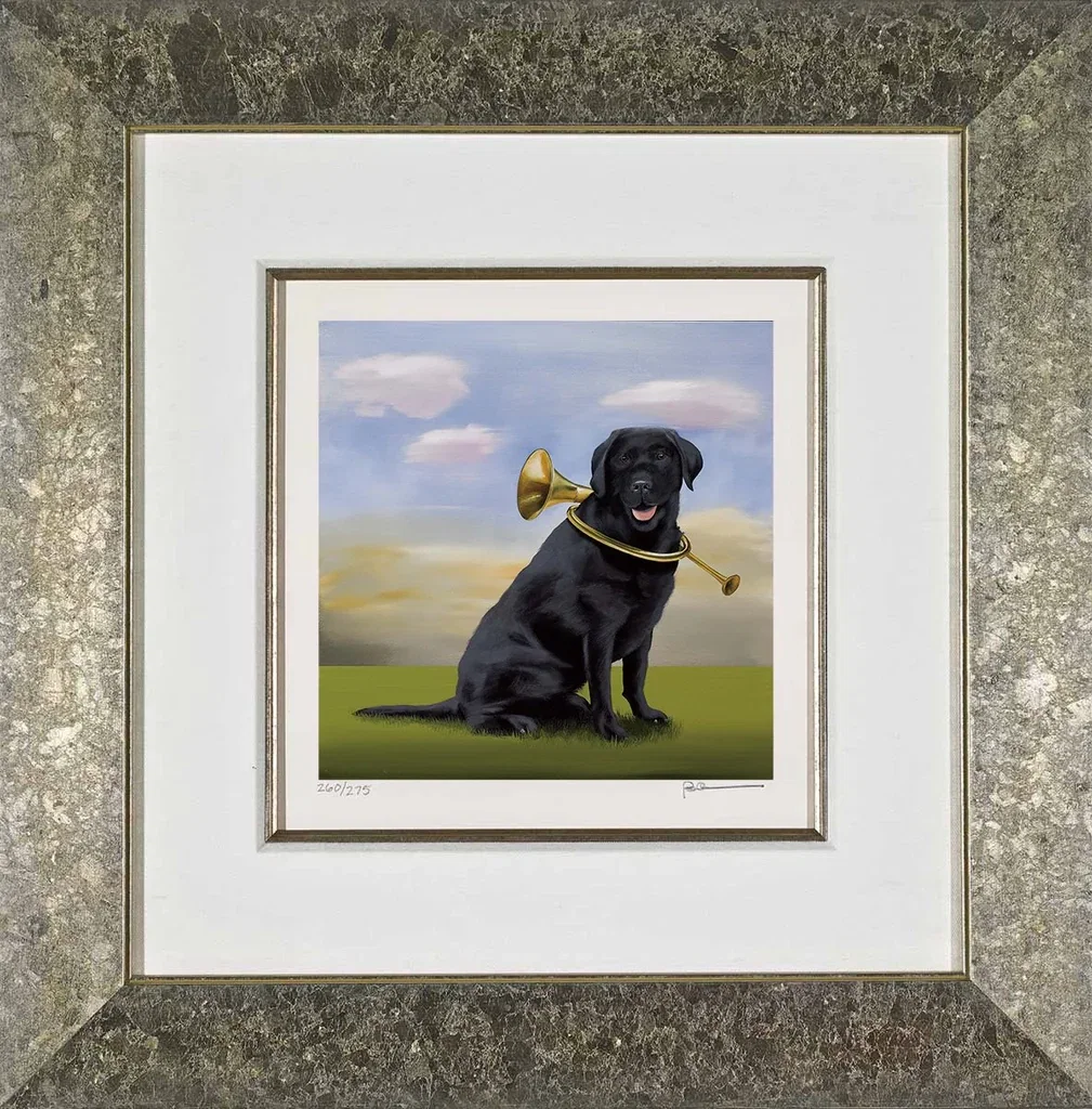Horn Dog Framed by Robert Deyber — hand-crafted stone lithograph