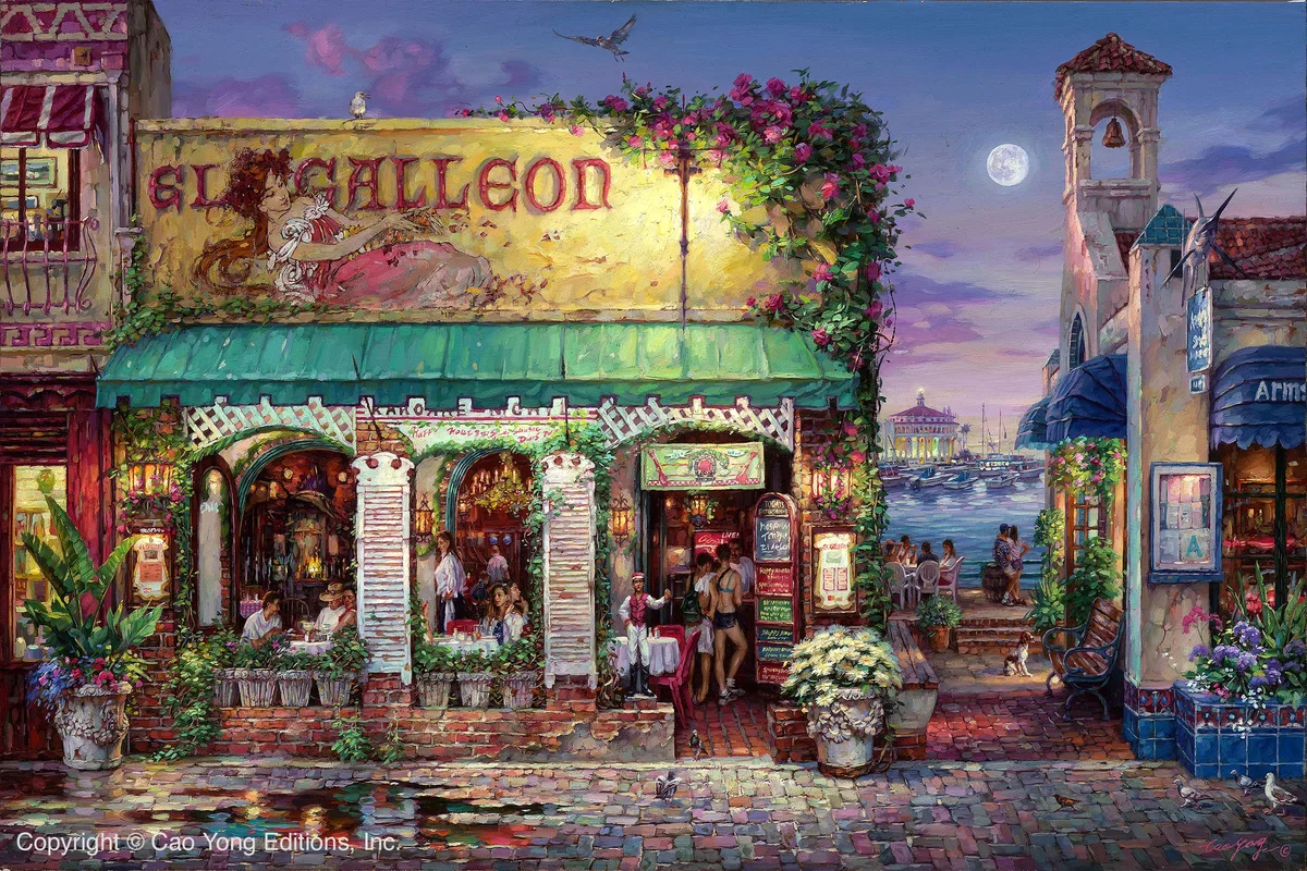 Cafe Bella by Cao Yong — Giclee On Canvas The Golden Coast Series