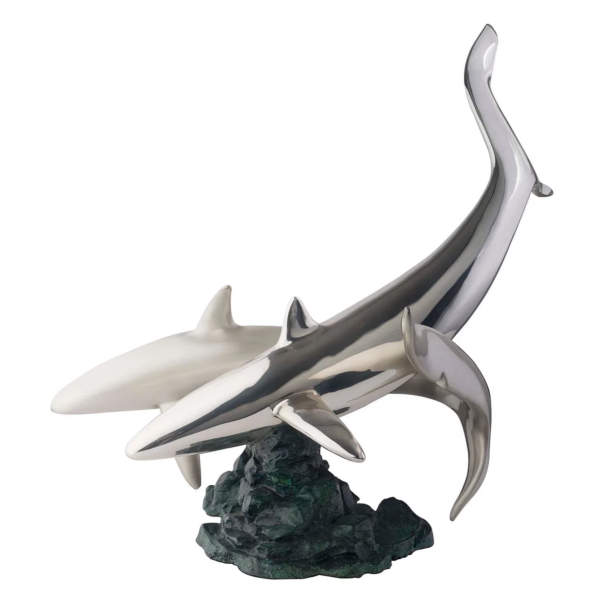 Silver Sharks Statue Swimming by Dargenta