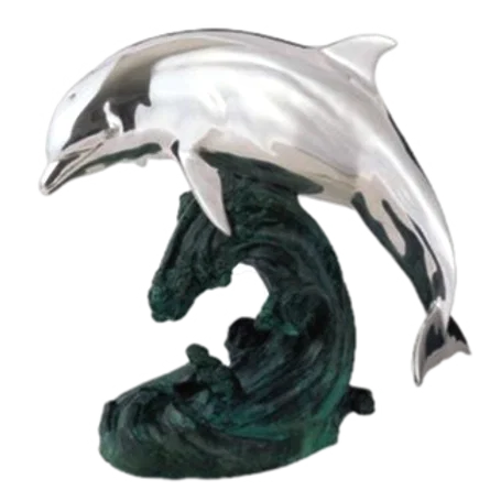 Silver Jumping Dolphin Statue by Dargenta