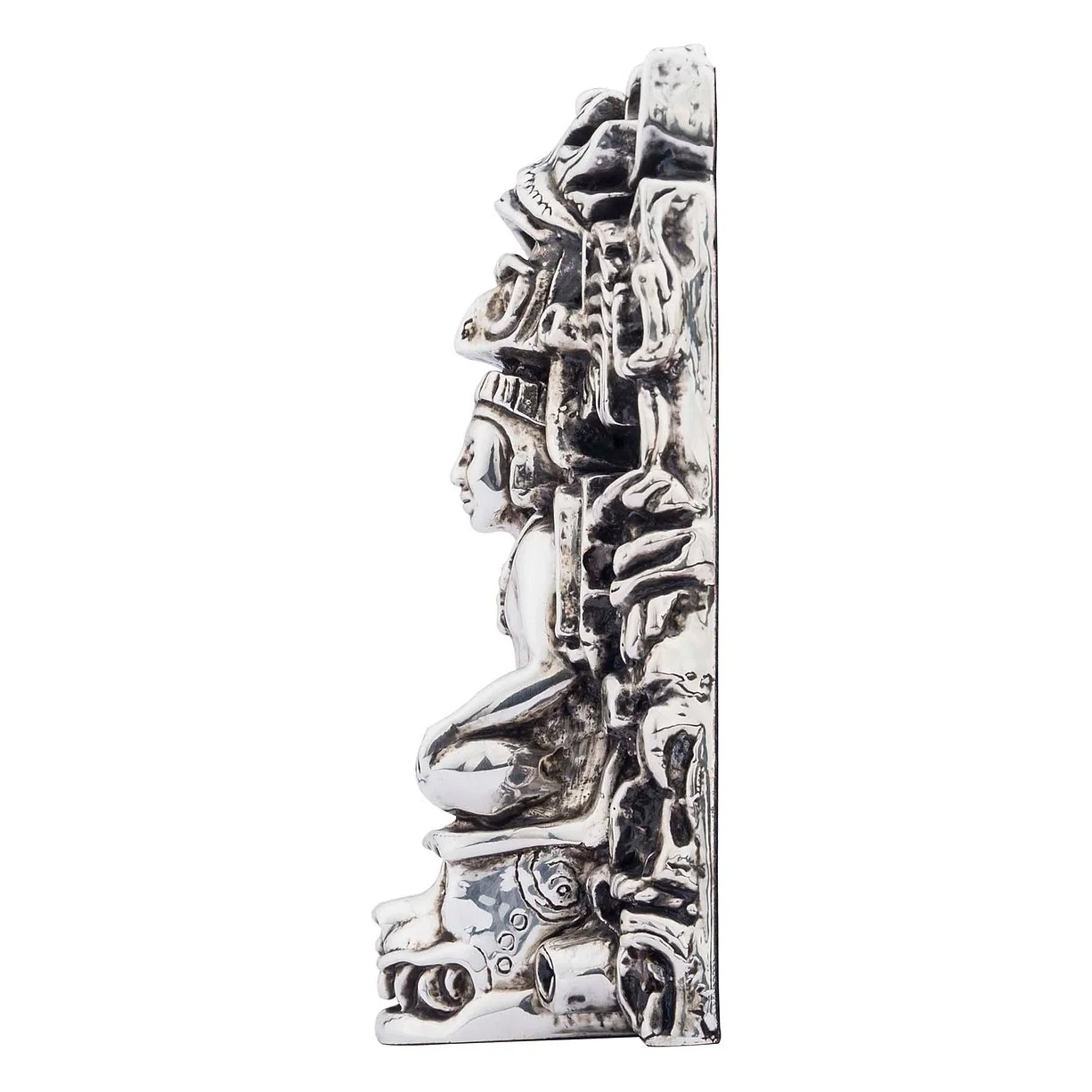 Mayan King with Face Crown Silver Figurine