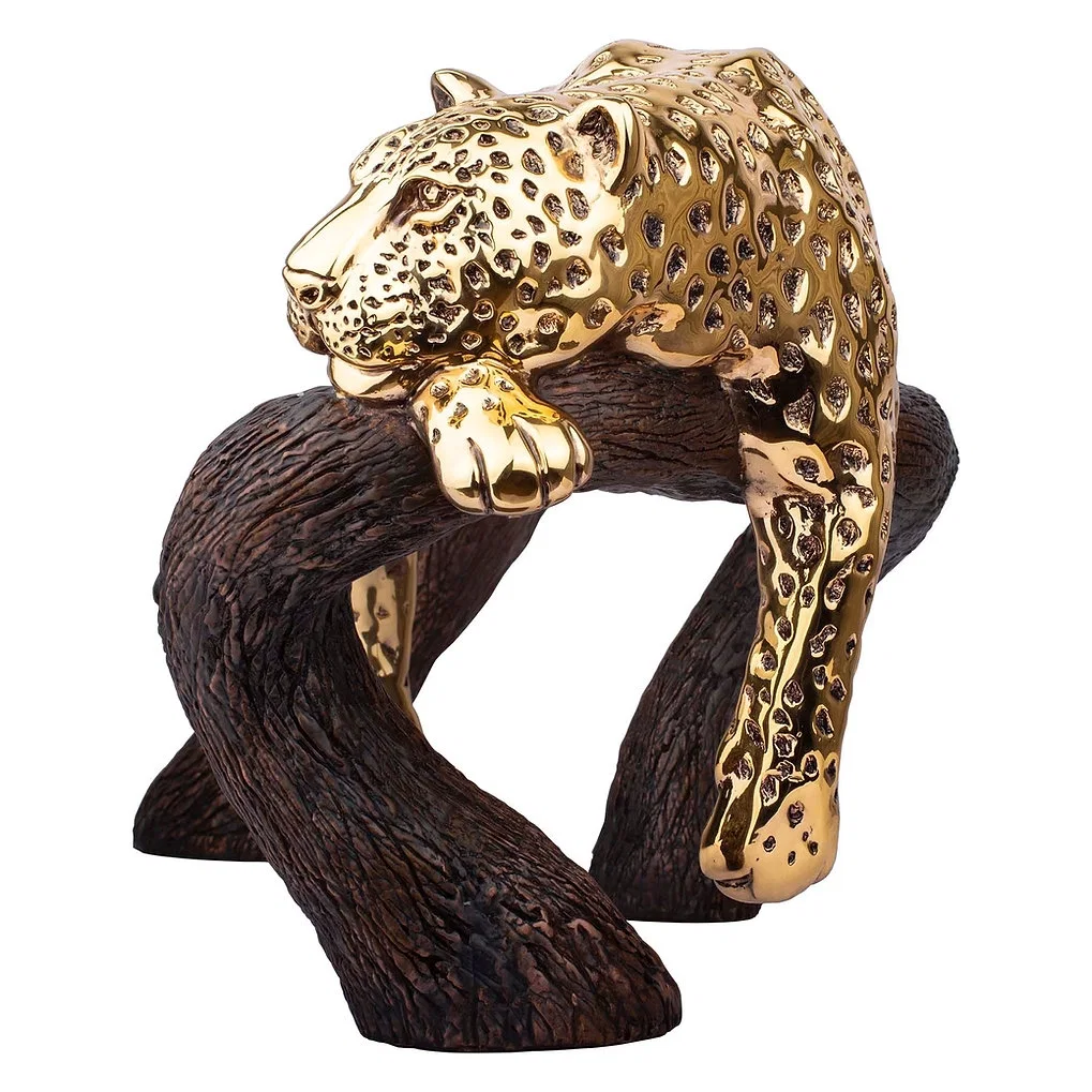 Gold Leopard Statue on a Branch by Dargenta