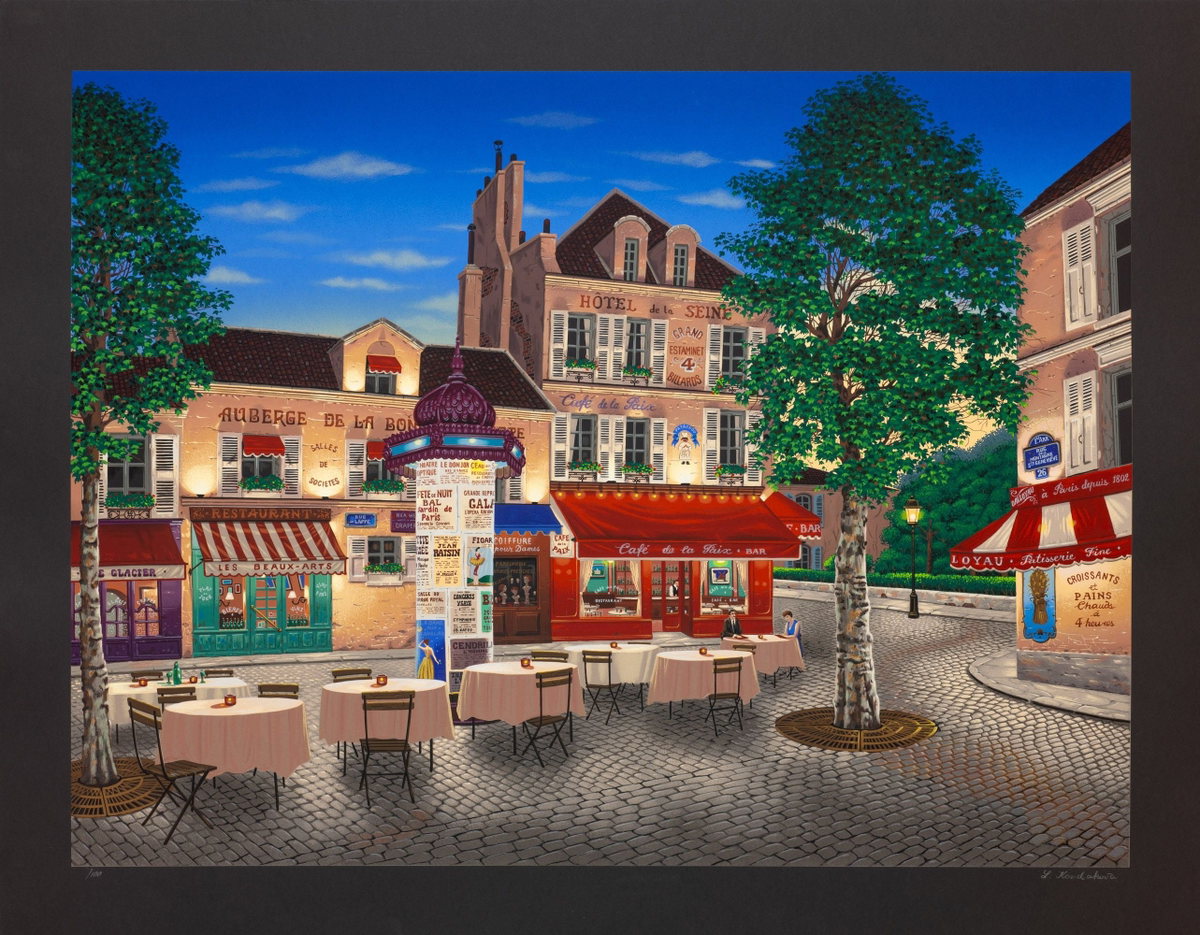 Hotel de la Seine, 1997 by Liudmila Kondakova — hand-signed serigraph on black paper
