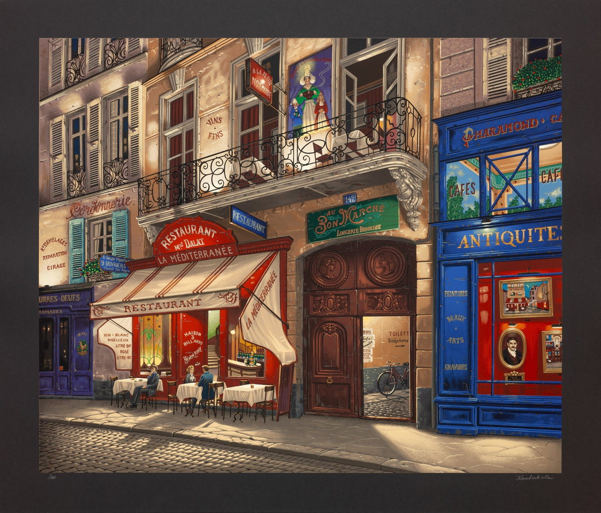 Au Bon Marché, 1997 by Liudmila Kondakova — hand-signed serigraph on black paper