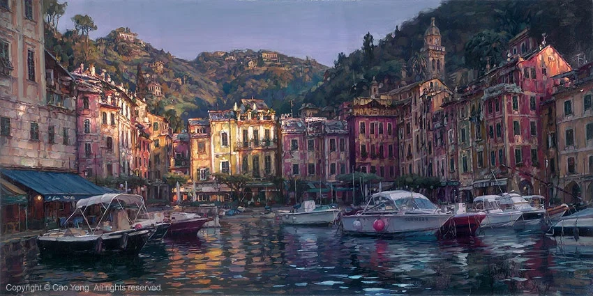 Dawn In Portofino Artist Proof by Cao Yong — Giclee On Canvas Artist Proof The Venice Series