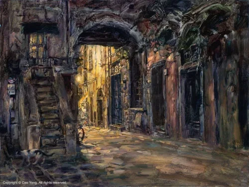 The Departing Cat by Cao Yong — Giclee On Canvas The Venice Series