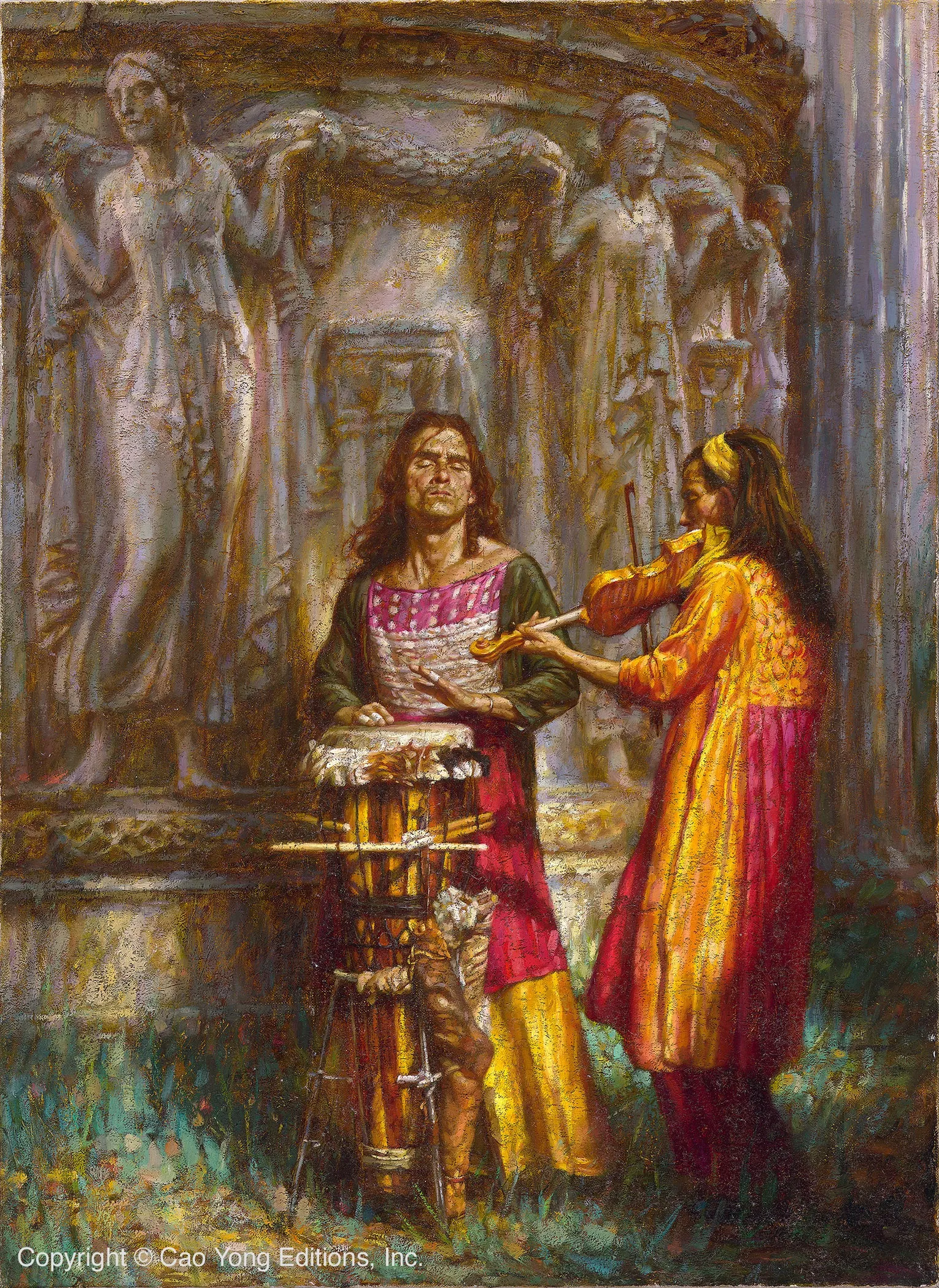 Drum Beating Artist Proof by Cao Yong — Giclee On Canvas Artist Proof The Venice Series