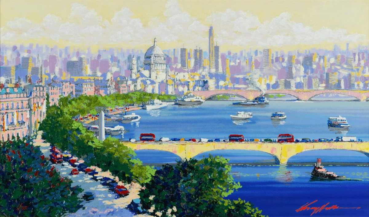 Thames at Waterloo (London-Paris Suite), 1997 by Kerry Hallam — hand-signed enhanced serigraph on canvas