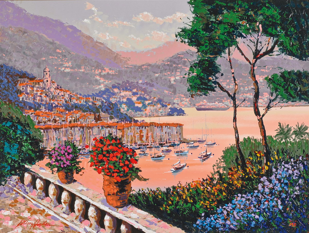 Portofino Evening, 2000 by Kerry Hallam — hand-signed enhanced serigraph on canvas
