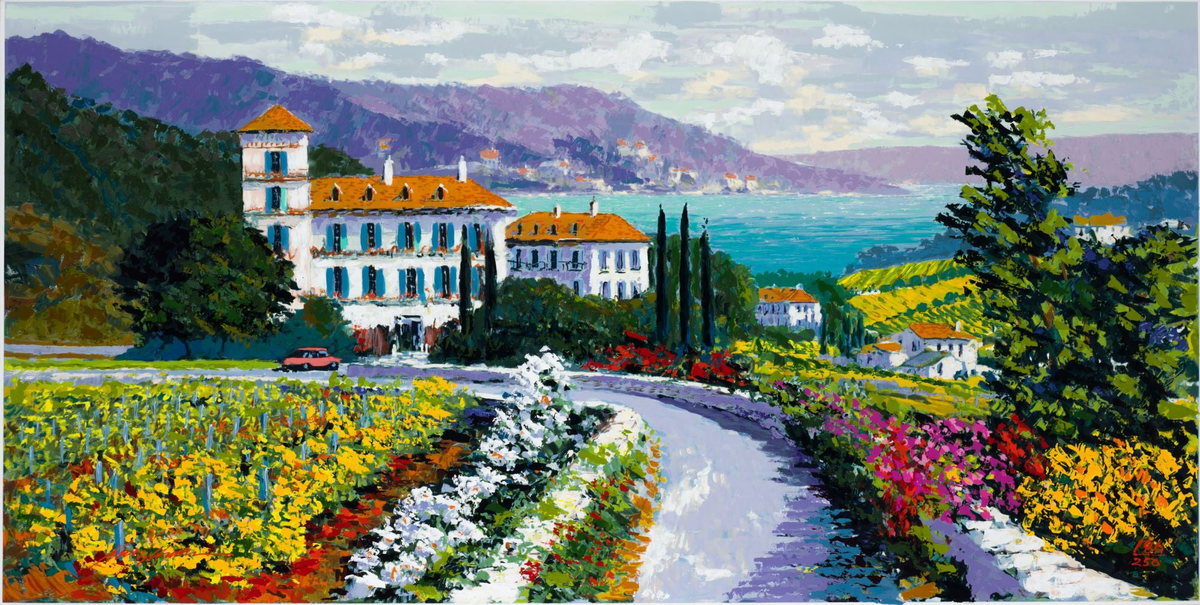 Auberge de Soleil, 2001 by Kerry Hallam — hand-signed enhanced serigraph on canvas
