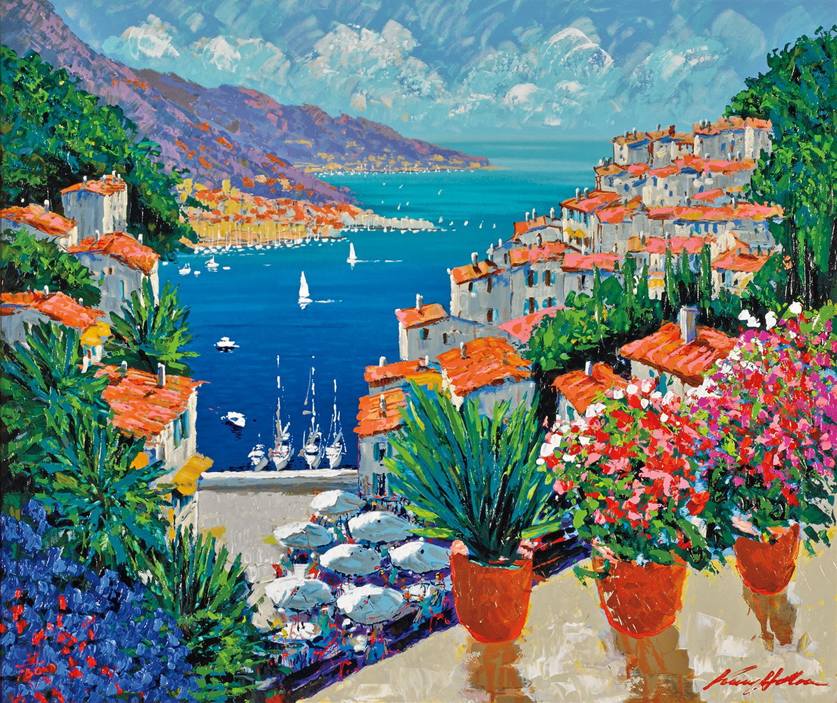 Sur le Port, 2000 by Kerry Hallam — hand-signed enhanced serigraph on canvas