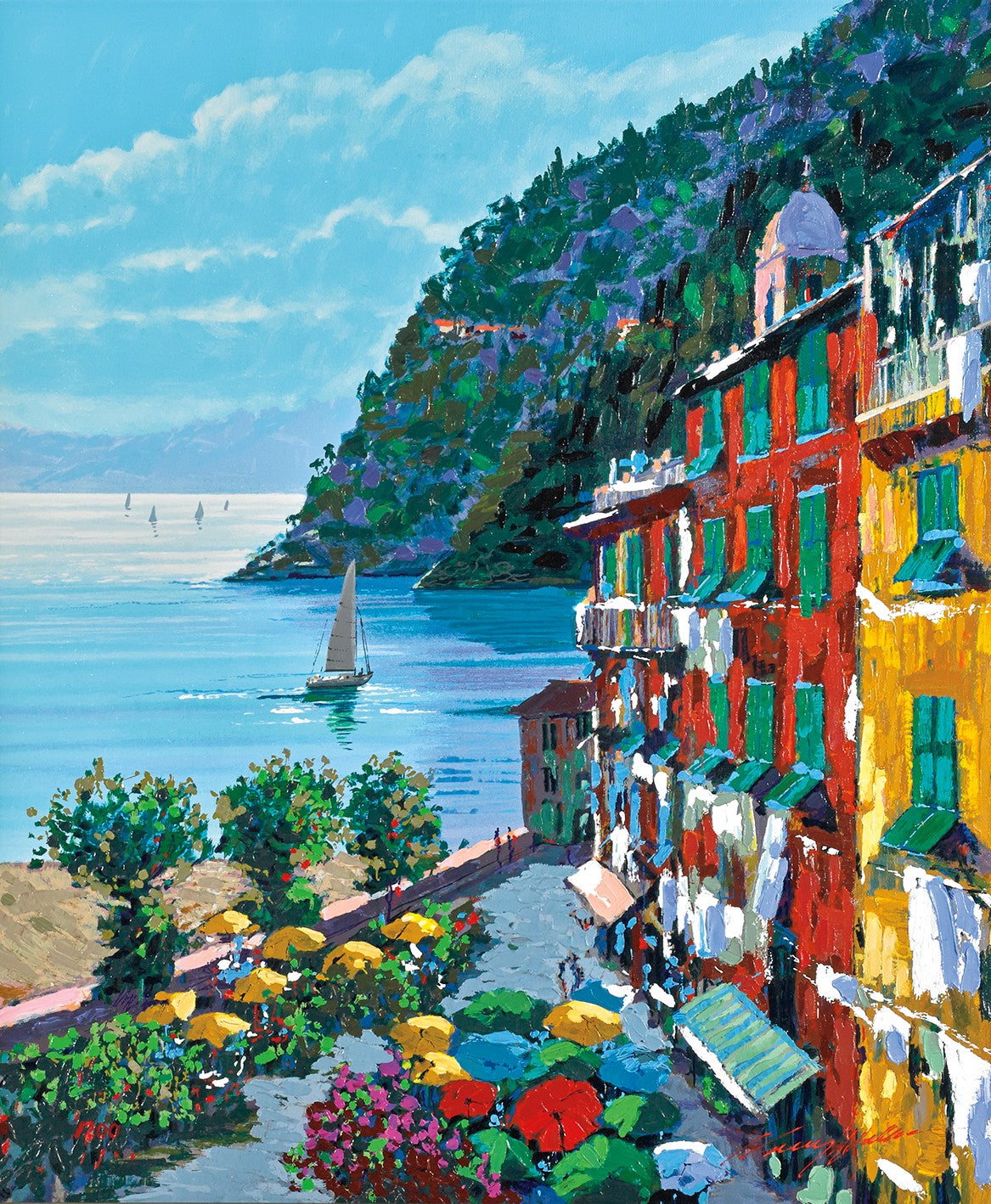Cinqueterre, 2001 by Kerry Hallam — hand-signed enhanced serigraph on canvas