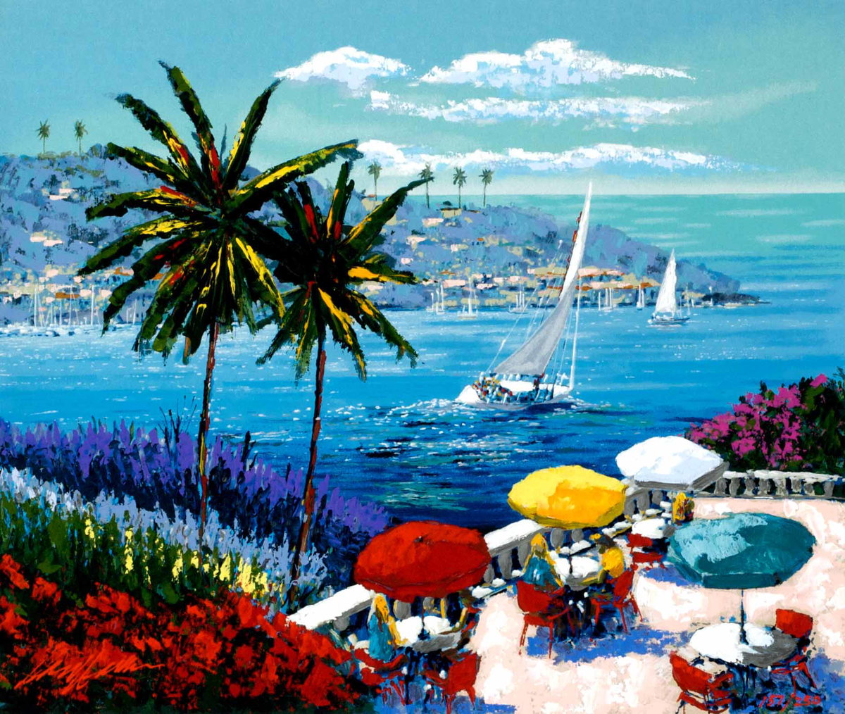 Café di Porto, 2001 by Kerry Hallam — hand-signed enhanced serigraph on canvas