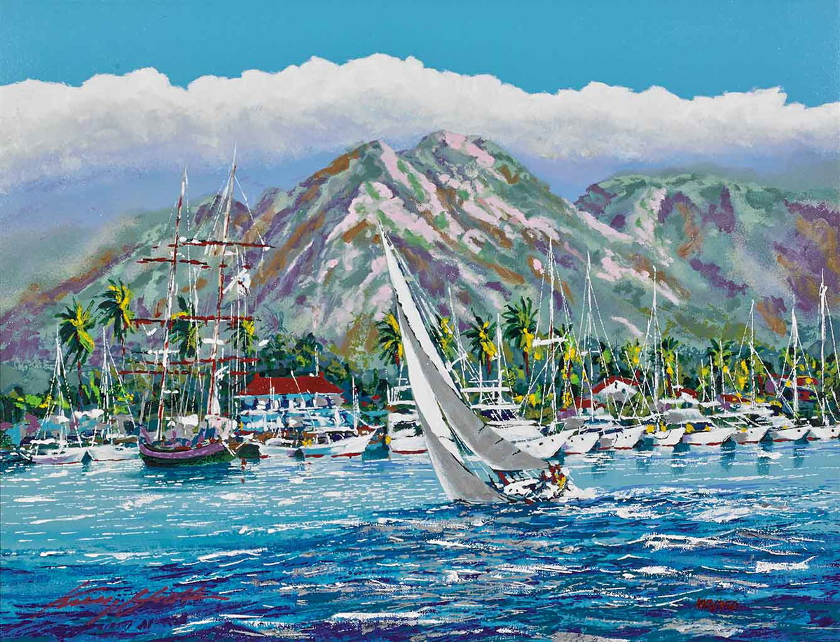 Ocean Breeze (Lahaina Harbor), 2001 by Kerry Hallam — hand-signed enhanced serigraph on canvas