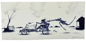 Frank Morrison - Go Cart Original Pen Drawing