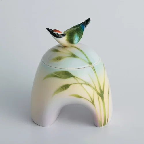 Bamboo song bird sugar jar with cover by Franz Porcelain — Fine Porcelain