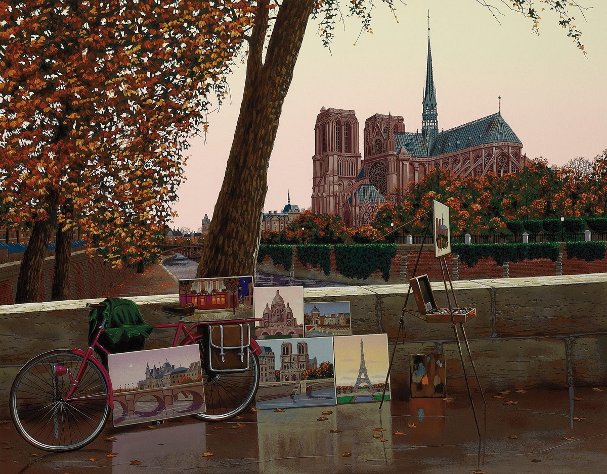 Autumn on the Seine, 2004 by Liudmila Kondakova — hand-signed serigraph on gesso board