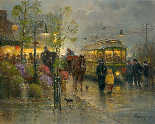 Showers Along the Trolley Line by G. Harvey by G Harvey — Giclee on Canvas