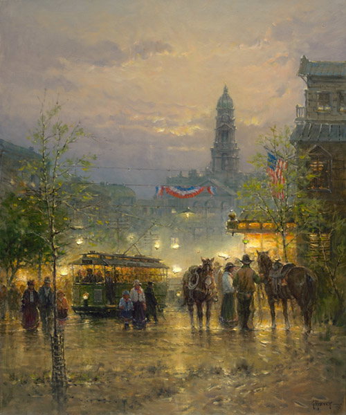 Cowhands in Town by G. Harvey by G Harvey — Giclee on Canvas