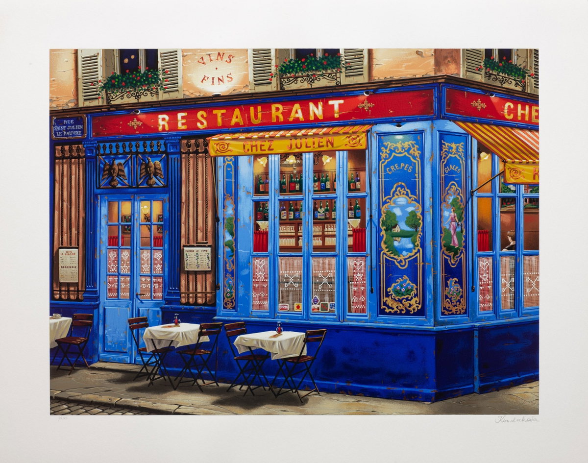 Chez Julien (Sidewalks of Paris), 1998 by Liudmila Kondakova — hand-signed serigraph