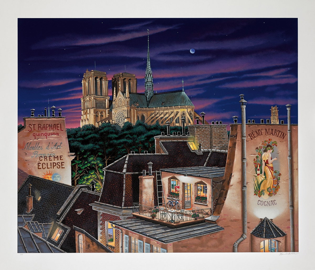 Notre Dame at Dusk, 2000 by Liudmila Kondakova — hand-signed serigraph on paper