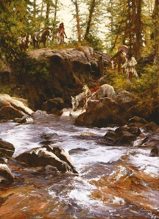 CROWS IN THE YELLOWSTONE by Howard Terpning — Giclee On Canvas Artist Proof